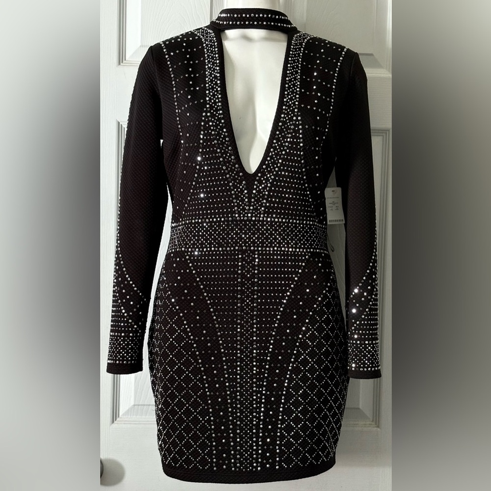 bebe Black and Silver Studded Midi Dress